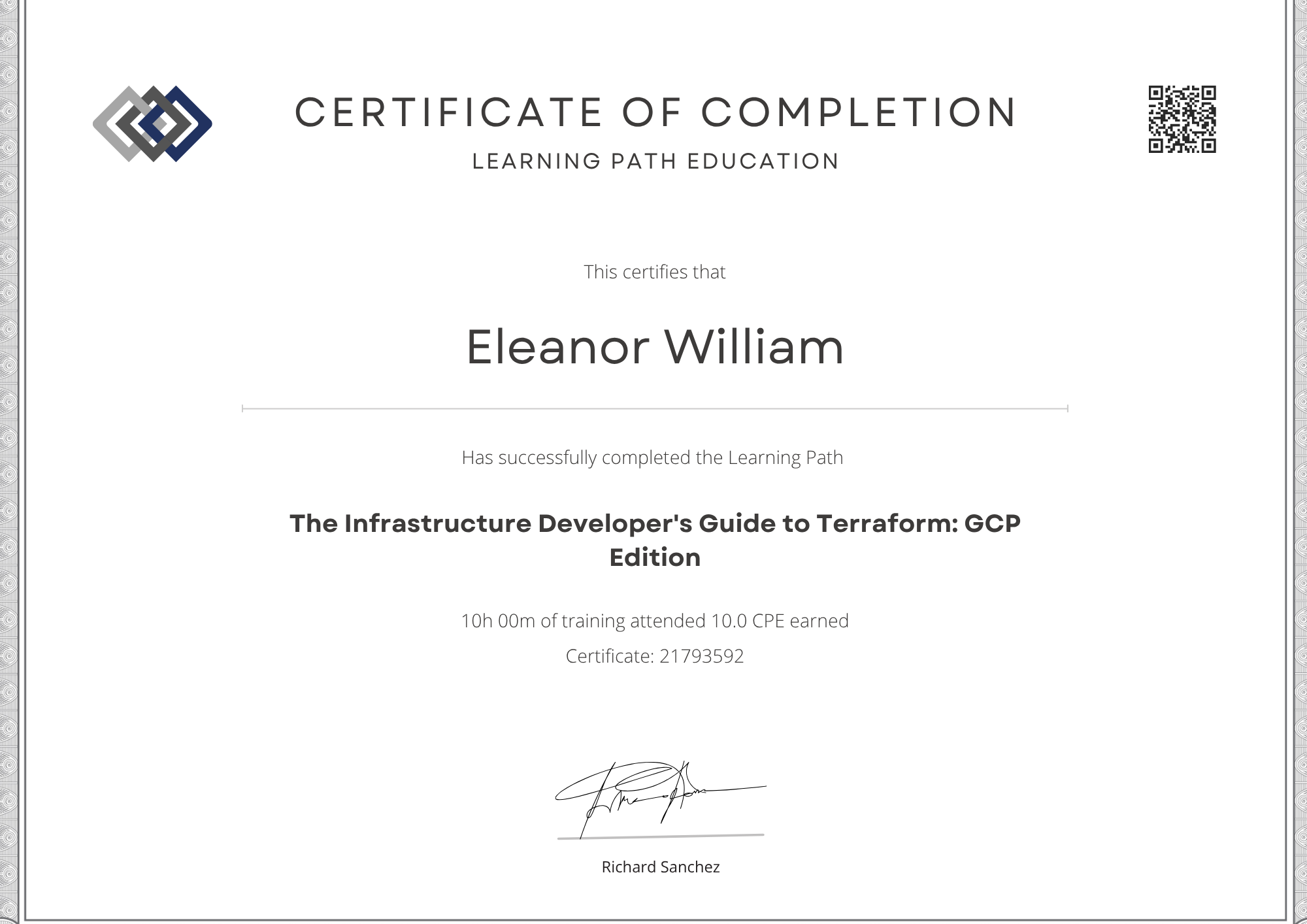 Professional CEU Certificate of Completion Template